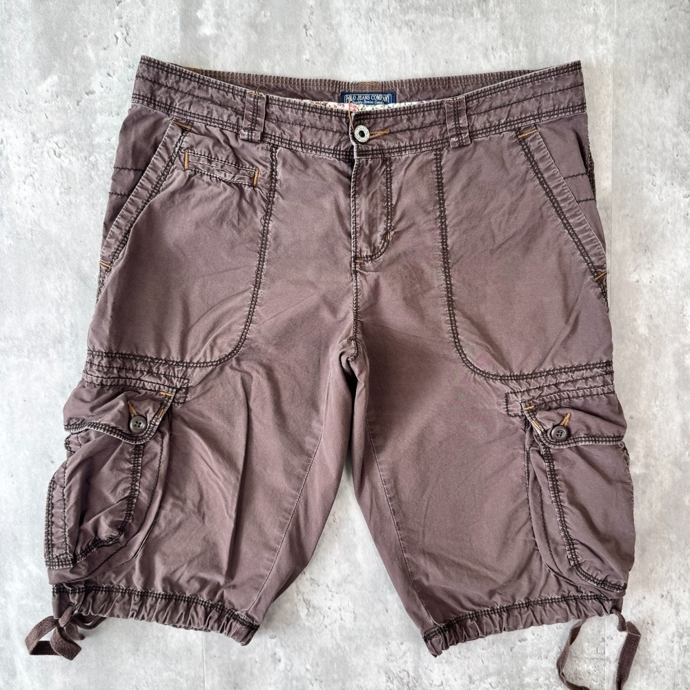 Vintage Polo Jeans Co Ralph Lauren Cargo Shorts Womens 8 Brown Baggy Utility Y2K